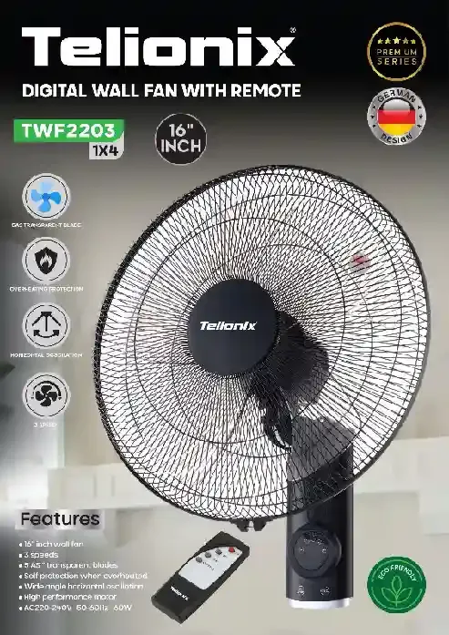 پنکه دیواری ریموت دار تلیونیکس مدل TWF2203